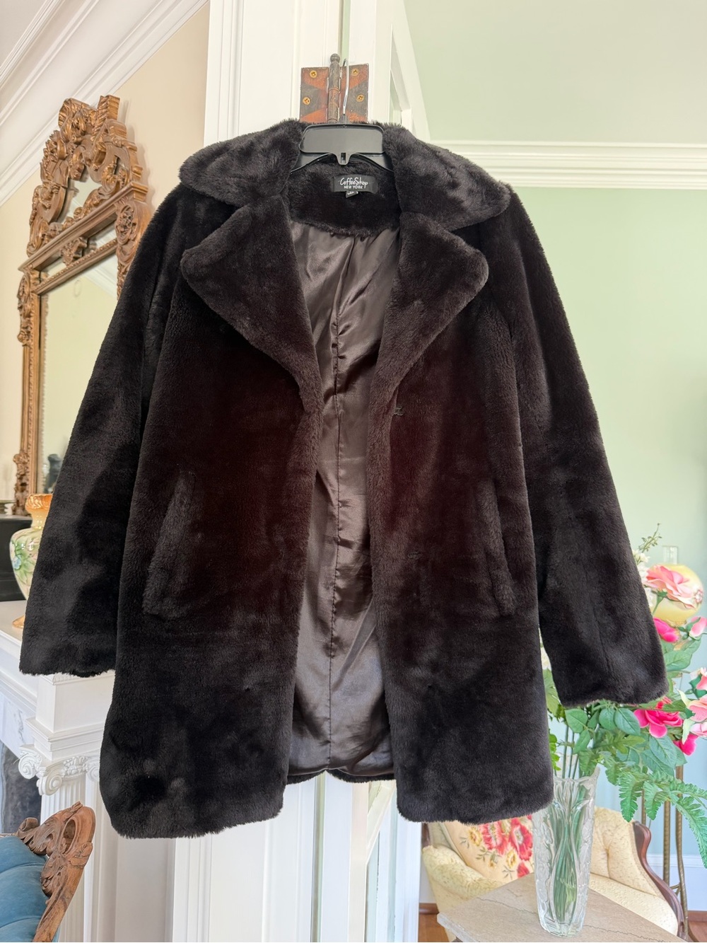 Women's Vintage Black Faux Fur Coat, by Coffee Shop